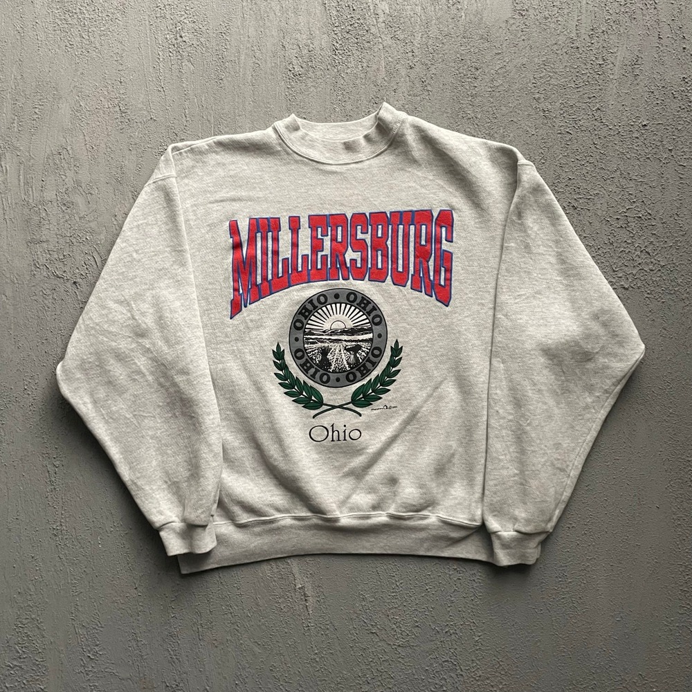 Vintage Millersburg Ohio Graphic Sweatshirt Mens XL Gray 90s Hanes Activewear